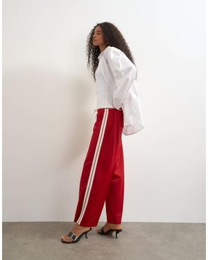 TOPSHOP Straight Cropped Striped Detail Bottoms - Red