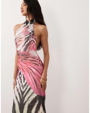 Murci Premium Mesh Halterneck High Neck Low Back Maxi Dress - Multicolour