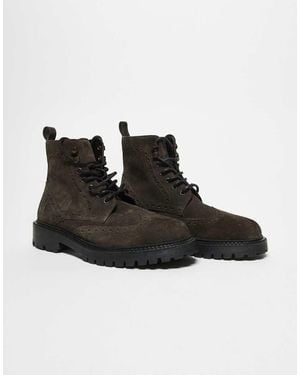 ASOS Brogue Lace Up Boots - Black