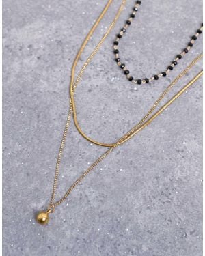 TOPSHOP Maddox Stainless Steel Multi Chain Necklace With Black Beads