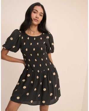 Nobody's Child Vestido Mini Landy Con Mangas Abullonadas Y Cuerpo Fruncido En Extragrandes - Negro
