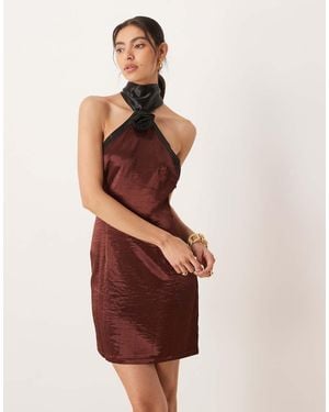 Amy Lynn Contrast Halter Neck Satin Mini Dress - Red