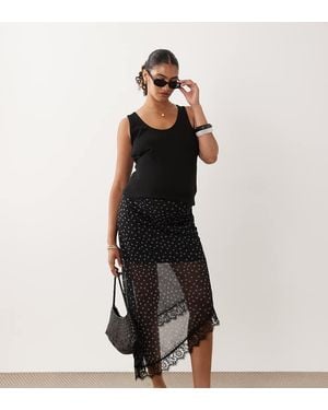 Mama.licious Mamalicious Maternity Asymmetric Lace Trim Satin Skirt - Black