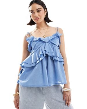 ASOS Ruffle Cami Top With Tie Straps - Blue