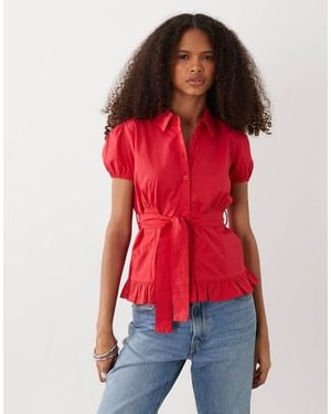 Motel Blusa Closie De Manga Abullonada En Rojo