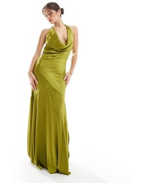 TFNC London Bridesmaids Cowl Halterneck Satin Maxi Dress - Green