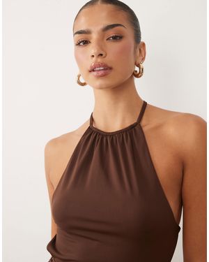 ASOS Polyamide High Neck Cut Away Cinched Halter - Brown