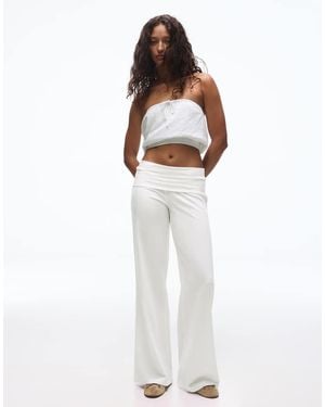 Bershka Turn-up Waist Trousers - White