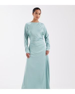TFNC London Bridesmaids Long Sleeve Satin Maxi Dress - Blue