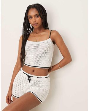 ASOS Co-ord Crochet Shorts With Contrast Tie - White