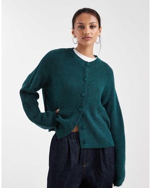 ASOS Boxy Cardigan With Covered Buttons - Green