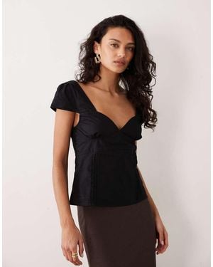 Motel Uliva Cap Sleeve Corset Poplin Top - Black