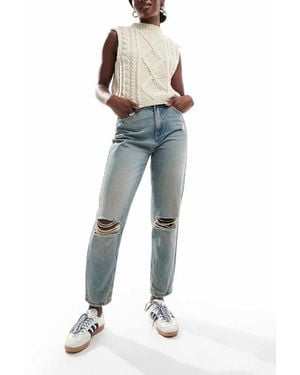 Pimkie High Waisted Knee Rip Distressed Mom Jeans - Blue