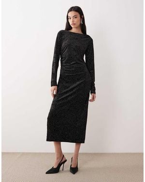Y.A.S Ruched Detail Velvet Midi Dress - Black