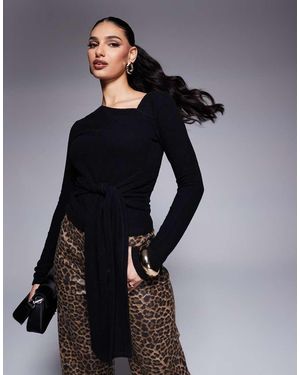 ASOS Top A Maniche Lunghe Spazzolato Con Scollo Asimmetrico E Allacciatura - Blu