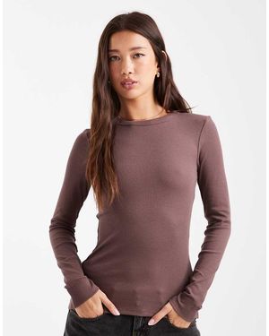 New Look Crew Neck Ribbed Long Sleeve Top - Purple