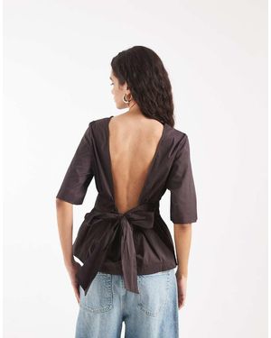 Vero Moda Top Van Popeline Met Lage Rug Met Strik - Zwart