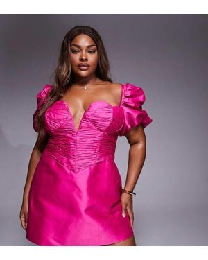 ASOS Curve Structured Satin Sweetheart Mini Dress With Ruched Bodice - Pink