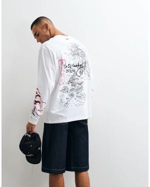 Ed Hardy Langarm-t-shirt mit fliegendem drachen - Weiß