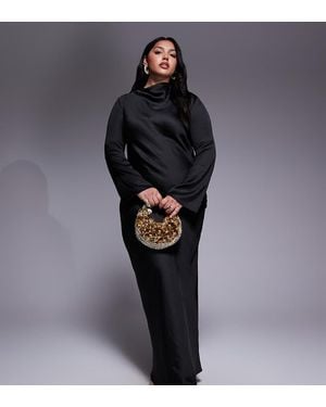 Tfnc Plus High Neck Long Sleeve Midi Dress - Black
