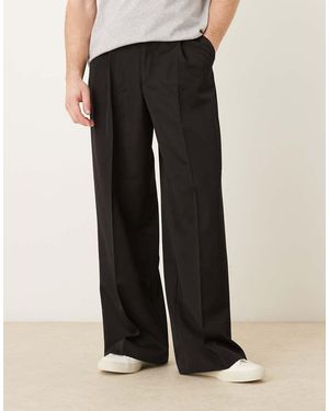 ASOS Smart Pleated Loose Leg Trousers - Black