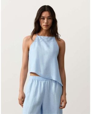 Oysho Asymmetric 100% Linen Sleeveless Top - Blue