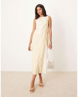 Ghospell Patchwork Midaxi Dress - Natural