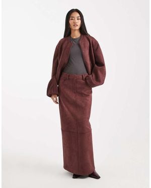 4th & Reckless Super Soft Faux Suede Maxi Skirt Co-ord - Red