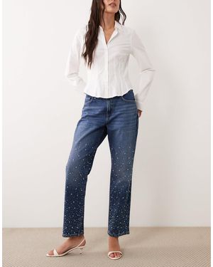 GOOD AMERICAN Good Waist Icon Straight Leg Cropped Pearl Jeans - Blue
