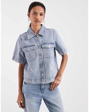 Vero Moda Short Sleeve Boxy Denim Shirt - Blue