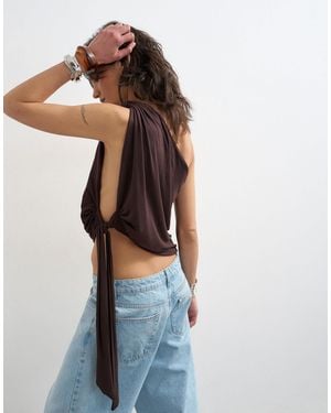 TOPSHOP Knot Detail One Shoulder Top - Blue