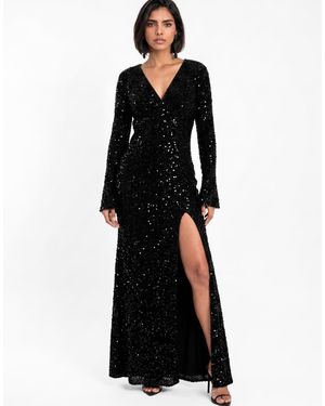 Maya Embellished Bell Sleeve Velvet Maxi Dress - Black