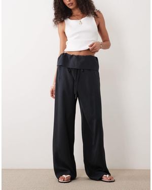 Mango Cotton Rich Folded Waist Relaxed Trouser - Blue