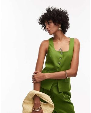 TOPSHOP Chaleco De Traje Largo Con Cuello Ancho Para Invitada De Boda Premium De (Parte De Un Conjunto) - Verde
