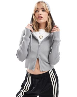 Monki Gilet zippé en maille à capuche - Gris