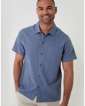 Threadbare Textured Cotton Short Sleeve Shirt - Blue