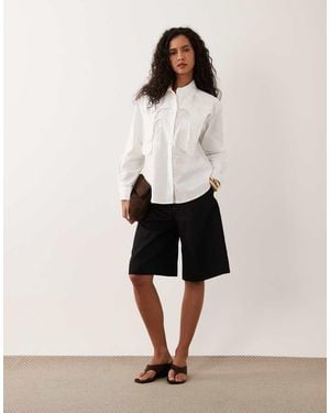 Ghospell Cotton Bow Detail Long Sleeve Shirt - White