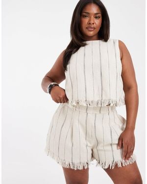 ASOS Curve Tailored Fringe Hem Shorts With Belt - White