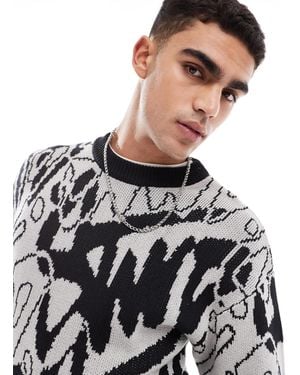 Pull&Bear Stwd Graphic Knitted Sweater - Gray