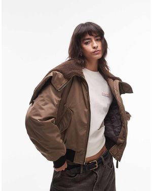 Mango Borg Detail Short Puffer Coat - Brown