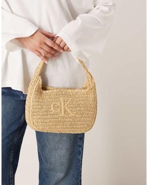 Calvin Klein Jeans Small Logo Raffia Shoulder Bag - Blue