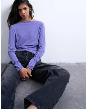 TOPSHOP Cupro Long Sleeve Cowl Back Top - Blue