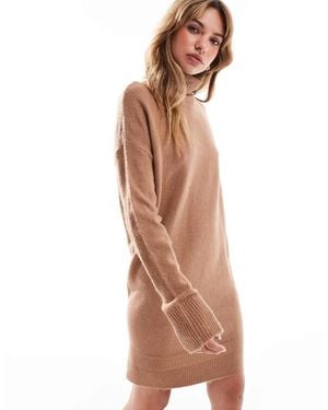 Brave Soul Knitted Roll Neck Mini Jumper Dress - Brown