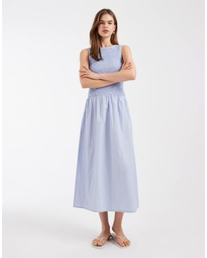 Vero Moda Shirred Bodice Midi Dress - Blue