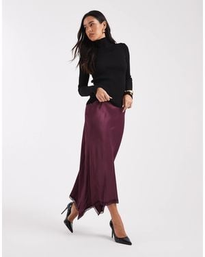 Miss Selfridge Satin Hanky Hem Midi Skirt - Purple