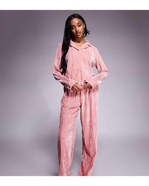ASOS Asos Design Tall Velvet Texture Pyjama Set - Red