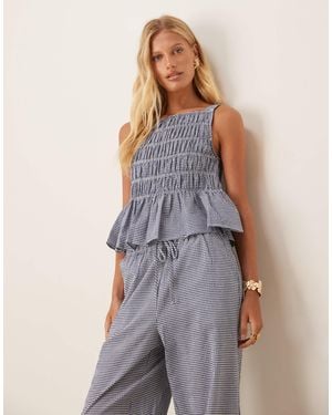 Aware Shirred Seersucker Peplum Top Co-ord - Blue