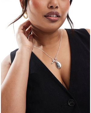 ASOS Asos Design Curve Silver Plated Necklace With T-bar And Molten Pendant - Black
