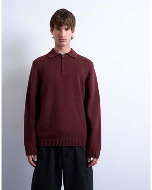 TOPMAN Regular Fit Knitted Polo With Zip - Red