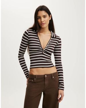Cotton On Henley Long Sleeve Polo - Grey